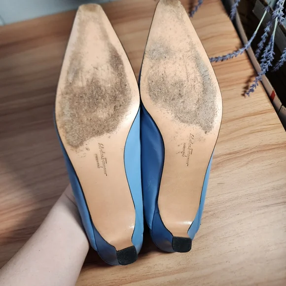 Salvatore Ferragamo Blue and Gray Flats with Pointed Toe Size 9.5 - Picture 8 of 9